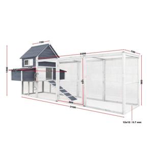 Poulailler, clapier en bois gris/blanc, longueur XXL de 310 cm