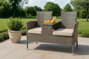 Banc de jardin, résine tressée beige, 2 places avec table intégrée 