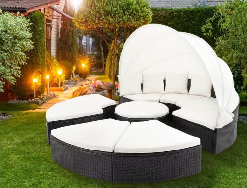 Canapé de jardin rond,résine tressée, modèle XXL - 230 cm, noir ou marron