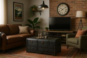 COFFRE/table en bois noir, avec tiroirs, style pirate