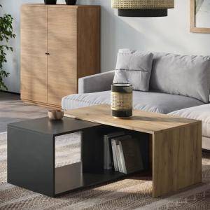 TABLE basse anthracite/beige, 90 cm, extensible et pivotante