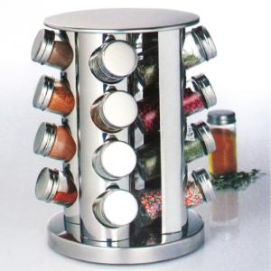 Présentoir à épices rotatif en inox, avec 16 pots en verre