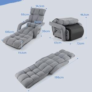 CHAISE LONGUE, multi positions, pliable, grise