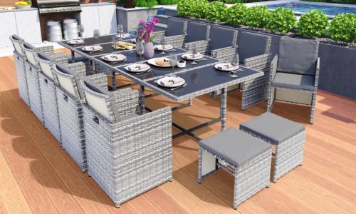 Salon de jardin résine tressée gris, encastrable, de 4 à 16 places