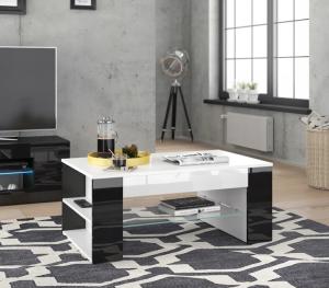 TABLE basse, 100 x 60 cm, blanc/noir et verre, modèle LIVIO