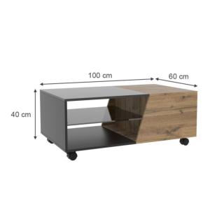 TABLE basse 100 cm, bois anthracite/beige et plateau verre.