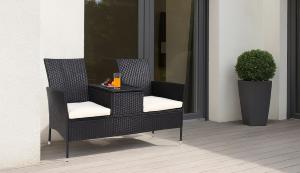 BANC , fauteuil de jardin avec tablette, résine tressée noir