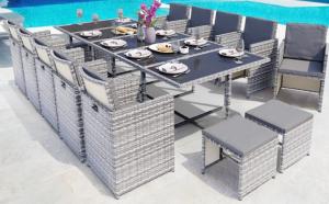 Salon de jardin résine tressée gris, encastrable, de 4 à 16 places