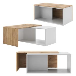 TABLE basse blanche/beige, 90 cm, extensible et pivotante