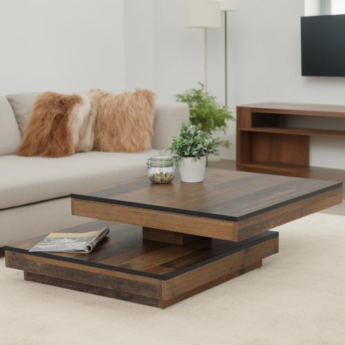 TABLE basse carrée 80 cm, pivotante, couleur brun