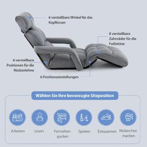 CHAISE LONGUE, multi positions, pliable, grise