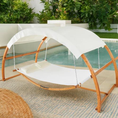 HAMAC JARDIN bois, 2 places avec toit amovible