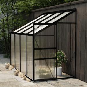 Serre de jardin 3,2 m² adossable en polycarbonate et aluminium noir