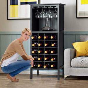 MEUBLE rangement bouteilles, bois massif noir