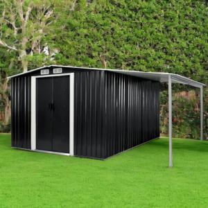 ABRI de jardin avec appentis, en métal galvanisé noir, 12 m²