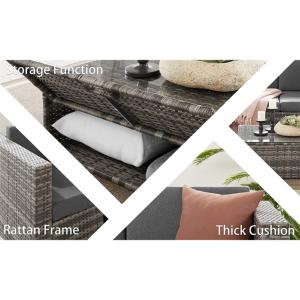 CANAPE de jardin, modulable en résine tressée grise, coussins gris