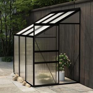 Serre de jardin 2,4 m² adossable en polycarbonate et aluminium noir