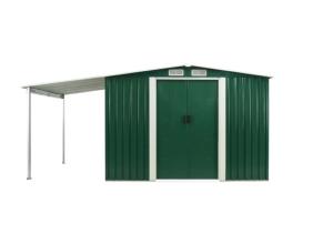 Abri de Jardin Métal 10m² Vert avec Appentis Réversible – Résistant & Spacieux