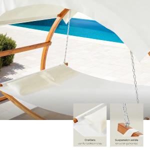 HAMAC JARDIN bois, 2 places avec toit amovible