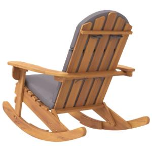 Fauteuil à bascule, type rocking Chair avec coussin gris, acacia massif