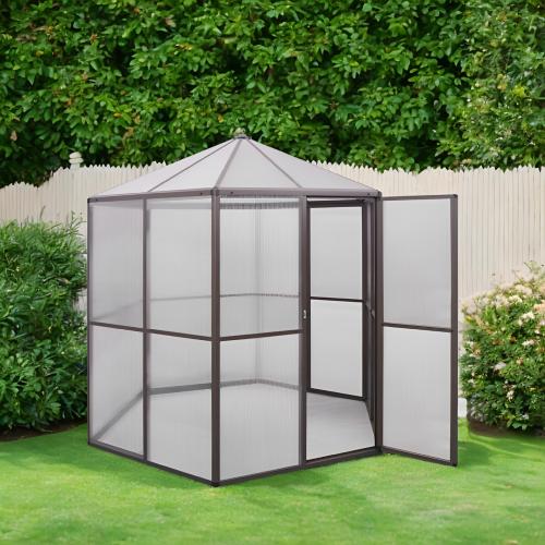 SERRE de jardin hexagonale, aluminium marron