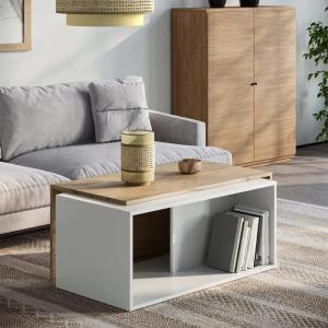 TABLE basse blanche/beige, 90 cm, extensible et pivotante