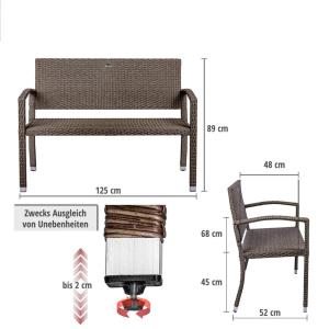 Banc de jardin 125 cm, métal et résine tressée, 3 coloris