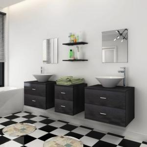 MEUBLE de salle de bain, modulable, complet noir, double vasque