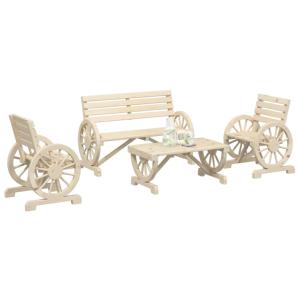 SALON de jardin, vintage, bois massif naturel, 4 places