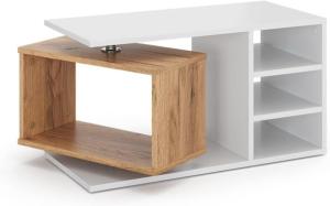 TABLE basse 90 cm, étagère pivotante, blanc/chêne