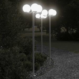 Lampadaires d'extérieur inox, moderne, 3 globes, 220 cm, lot de 2