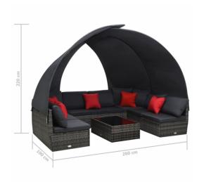 Salon de jardin canapé avec auvent, résine tressée, gris