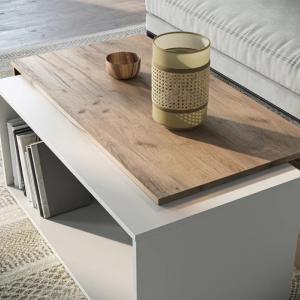 TABLE basse blanche/beige, 90 cm, extensible et pivotante