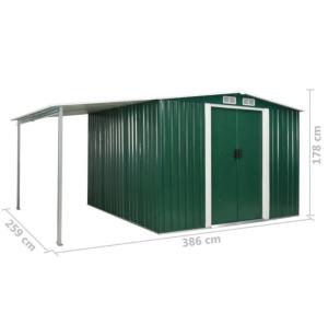 Abri de Jardin Métal 10m² Vert avec Appentis Réversible – Résistant & Spacieux
