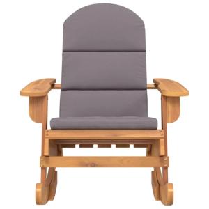 Fauteuil à bascule, type rocking Chair avec coussin gris, acacia massif