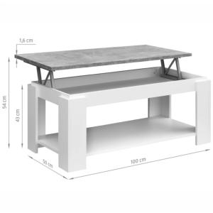 TABLE basse blanche, 100 cm, plateau marron, relevable, GALION