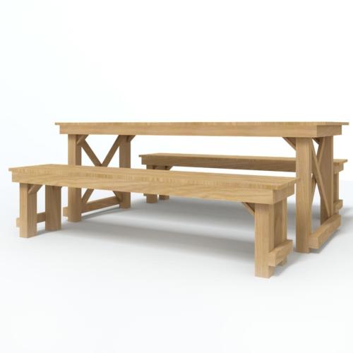 TABLE pique-nique bois massif 200 cm, avec bancs