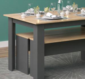 Salle à manger, TABLE 140 cm et bancs, anthracite/beige