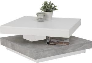 TABLE basse, pivotante, 2 niveaux, blanc, gris béton, MIRAGE