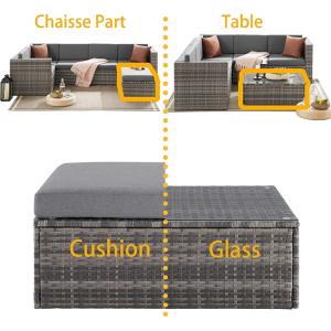 CANAPE de jardin, modulable en résine tressée grise, coussins gris