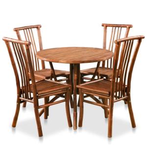 Ensemble table ronde et chaises en bambou