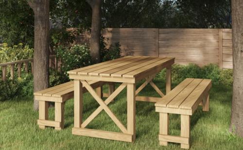 TABLE pique-nique bois massif 200 cm, avec bancs