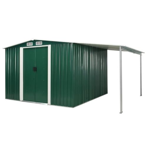 Abri de Jardin Métal 10m² Vert avec Appentis Réversible – Résistant & Spacieux