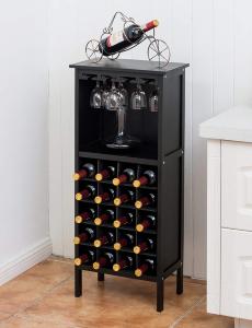 MEUBLE rangement bouteilles, bois massif noir