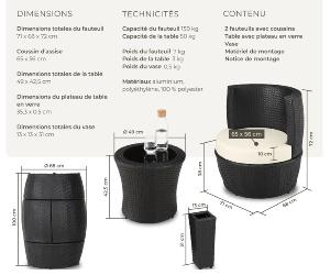 SALON jardin aluminium et résine tressée noir (4 pièces)