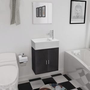 Meuble salle de bain, complet avec vasque et robinet, noir ou beige