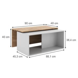 TABLE basse blanche/beige, 90 cm, extensible et pivotante