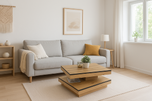 TABLE basse carrée 80 cm, pivotante, couleur chêne clair