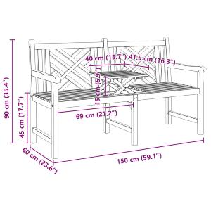 Banc de jardin 150 cm, avec tablette, en teck massif