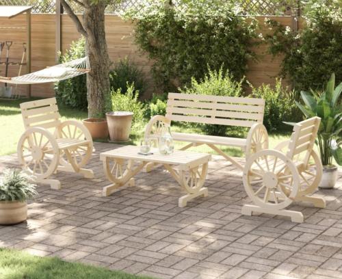 SALON de jardin, vintage, bois massif naturel, 4 places